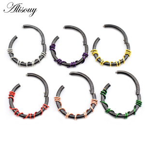 Alisouy 1PC Acier inoxydable Twist Wire Hinged <span class=keywords><strong>Clicker</strong></span> Nose Hoop Rings Ear Cartilage Tragus Daith Septum Body Piercing Jewelry - Product Image 1