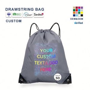 Grand sac de shopping en polyester pliable, réutilisable, imperméable et tendance avec cordon de serrage et logo personnalisé, avec conception gratuite par le fournisseur - Product Image 1