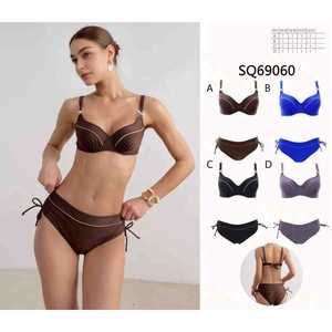 Ensemble bikini deux pièces sexy pour femme, maillot de bain d'été, haut de bikini rembourré à nouer, bas taille haute à nouer sur les côtés, vente en gros SQ69060 - Product Image 1