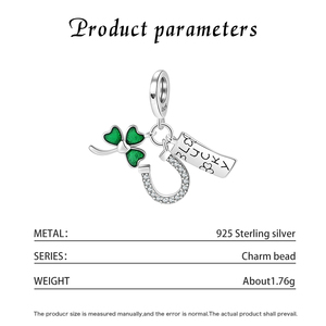 Pulsera y Collar de Plata de Ley S925 con Triple Colgante de Trébol de la Suerte Esmaltado en Verde, Circonitas y Etiqueta Grabada con Herradura, Regalo para Mujer - Product Image 5