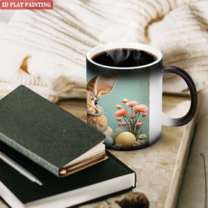 Magic Heat Changing Mug 11oz Frosted Black <b>Ceramic</b> <b>Cup</b> With Bunny Easter Design 2D Flat Painting - Product Image 3