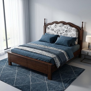 Struttura <span class=keywords><strong>letto</strong></span> in legno massello stile americano, testiera imbottita floreale, stile piattaforma per hotel e case. - Product Image 1