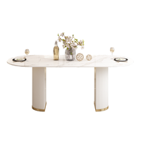 Ensemble Table à Manger Ovale pour 6 Chaises, Pieds en Métal Doré Moderne, Dessus en Pierre Frittée Imperméable et Écologique, pour Hôtel et Villa (Assemblé)