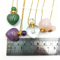 Collier Pendentif Cœur en Cristal Naturel Bouteille de Parfum Transfrontalière, Bouteille d'Aromathérapie, Chaîne en Acier Titane Ouvrable