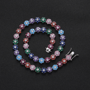Collar de Cadena BC223 de 9mm con Circonitas de Colores para Mujer, Joyería de Moda, Forma de Flor, Color Brillante, Estilo Tenis - Product Image 5