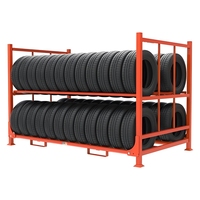 Étagère à pneus métallique robuste à 4 poteaux, conception empilable durable, haute capacité, finition par revêtement en poudre, entrepôt industriel