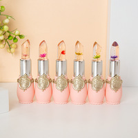Clair Transparent Température Cristal Gelée Feuille Fleur Couleur Changeante Rouge À Lèvres OEM Private Label Fleur Sèche Gelée Rouge À Lèvres