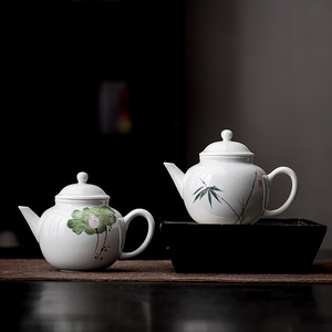 Théière en céramique Shangyan, porcelaine blanche, motif lotus, avec couvercle, théière individuelle pour servir le thé - Product Image 3