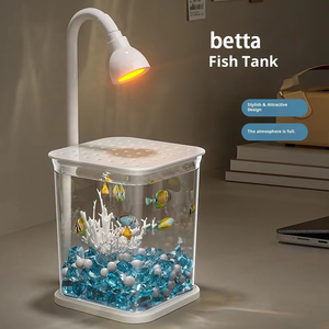 Hermoso pequeño <span class=keywords><strong>acuario</strong></span> de pez dorado engrosado paisaje de escritorio multifuncional Betta Fish acrílico pecera con luz - Product Image 3