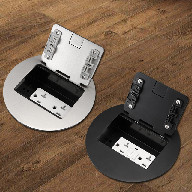 Mexico New Model Round Stainless Steel Concealed Flip Cover 20A US Standard TR Black Silver Type-c USB Floor Socket
