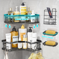 Accessoires d'organisateur de douche de salle de bains support d'étagère de caddie de douche d'acier inoxydable, panier adhésif de support de douche de salle de bains