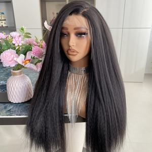 Customized Professional Soft Synthetic Lace Front <b>Wigs</b> 22Inch Transparent Lace 13x4 Kinky Straight Long - Product Image 1