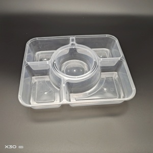 Boîte d'emballage multi-compartiments en plastique épaissi avec quatre, cinq et six compartiments pouvant être associés à des bols à soupe - Product Image 1