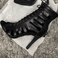 Bottes de danse latine personnalisées pour femmes, à bout ouvert, découpées, à lacets, à talon haut, pour Salsa, Ballroom, Tango, Jazz