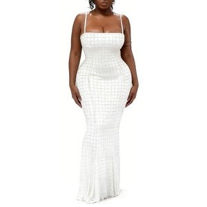 Women's Sequin Grid Maxi Dress <b>Spaghetti</b> <b>Strap</b> Bodycon Formal Evening Gown Dresses Fashion - Product Image 2