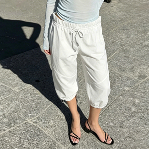 Street Style Casual Solid Color Drawstring Cargo Pants Shirred <b>Elastic</b> Waist Versatile Mid Length Shorts - Product Image 5