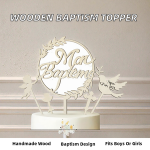 Décoration de gâteau de <span class=keywords><strong>baptême</strong></span> en bois faite à la main 20 cm 'Mon <span class=keywords><strong>Baptême</strong></span>' avec motif ange, colombe et croix pour garçon ou fille - Product Image 2
