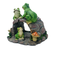 Statue d'extension de tuyau de descente décorative en résine de famille de grenouille peinte à la main