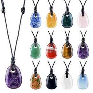 Collar de Cobre con Cristal Natural, Estilo Vintage, Versátil, Cadena para Suéter, Accesorio con <span class=keywords><strong>Colgante</strong></span> de Cuerda Tejida a Mano de Orificio Grande y Forma Trapezoidal - Product Image 1