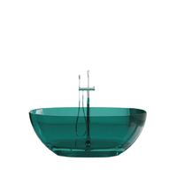 Bain de trempage d'hôtel portable et moderne Bain ionique en verre transparent sur pied avec résine ovale en cristal pour salle de bain