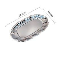 Assiette ovale de luxe légère en acier inoxydable 304, motif rétro, haut de gamme, pour fêtes, banquets, fruits, collations, goûter, gâteaux et dîners