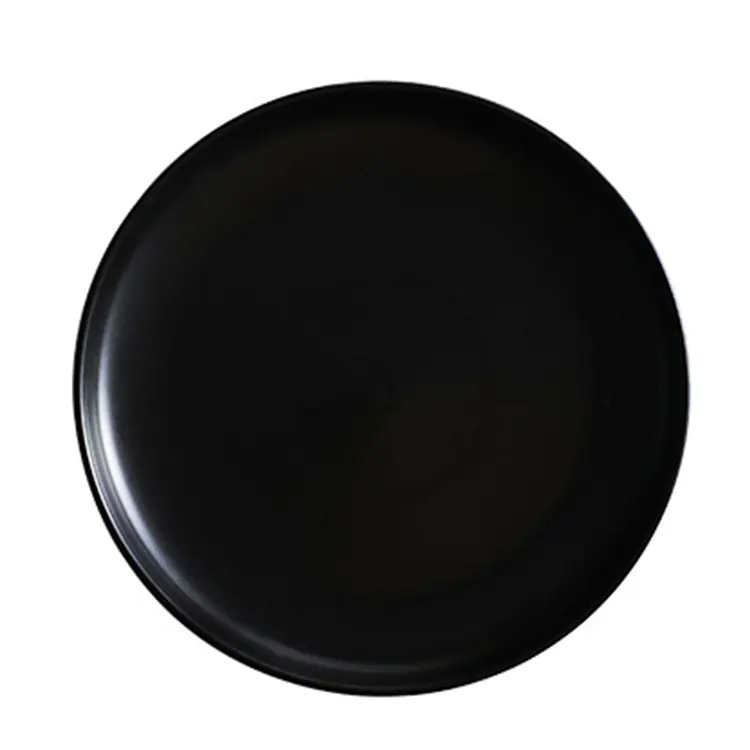 Plato de cerámica negro esmaltado mate personalizado, plato de cerámica de 10,5 pulgadas, plato de cargador sólido barato para hotel
