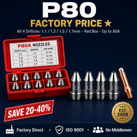 Elektroda Nosel Plasma P80 1.1mm 1.3mm 1.5mm 10pcs/kotak Tembaga/CuCrZr Bahan Habis Pakai Pemotongan Plasma AG60 SG55 CUT-40