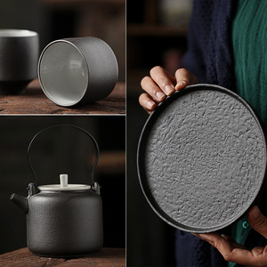 Shangyan Black Pottery Kung Fu <b>Tea</b> <b>Set</b> One <b>Pot</b> Two Cups Round With Lid Home Use Gift <b>Set</b> - Product Image 1