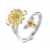 Bague en acier inoxydable plaqué or 18 carats PVD, zircon, tournesol, pour femmes, marque Fanhua, imperméable, non ternie