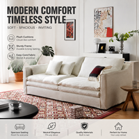 Sofá de Felpa Crema con Cojín Grueso, Soporte Suave, Tela Resistente, Confort Profundo, Estilo Atemporal, Ideal para Cualquier Decoración del Hogar