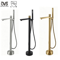 Mitigeur de douche et bain sur pied en laiton massif CUPC, finition noir mat moderne, avec douchette à main
