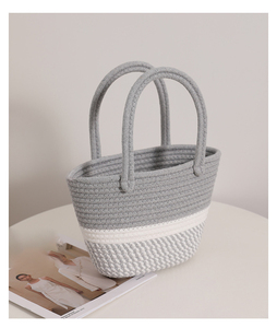 Travel Handmade Beach Woven Handtasche Tragbare Baumwoll tasche Ladies Bucket <span class=keywords><strong>Bag</strong></span> Niedliche gestrickte Umhängetasche für Frauen - Product Image 5