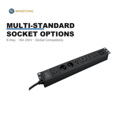 Unité de distribution d'alimentation (PDU) 8 voies 16A 250V avec options de prises multi-standards, faible accumulation de chaleur pour rack de serveur