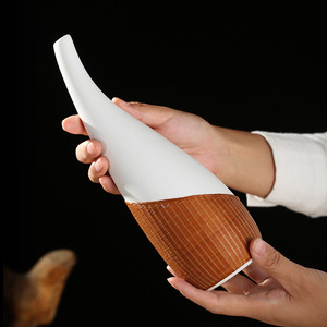 Chinese Handmade Bamboo Woven Ceramic <b>Vase</b> Asian Zen Style Decorative Flower <b>Vase</b> For Tea Room Desktop Ornament - Product Image 4