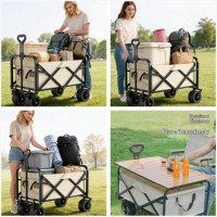 Chariot de camping pliable Navyice, capacité de charge 175 kg, système Pro à 12 roulements, roues robustes 170 mm, plateau de table, vente en gros en conteneur 40HQ FCL