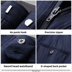 <span class=keywords><strong>Costume</strong></span> d'affaires <span class=keywords><strong>bleu</strong></span> marine <span class=keywords><strong>rayé</strong></span> en tissu TR, simple boutonnage, col cranté, coupe ajustée, infroissable, pour homme, idéal pour les trajets quotidiens - Product Image 4