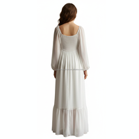 Robe longue en dentelle personnalisée pour femme, en mousseline, manches lanternes, élégante, col en V, broderie blanche, style bohème, fabrication OEM