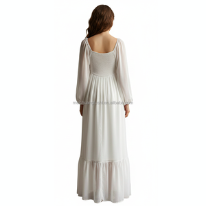 女性用カスタムVネックレースシフォンドレス長袖ハイウエストシアーマキシドレスレディース - Product Image 2