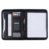 Porte-documents A4 en cuir, porte-documents à fermeture éclair avec calculatrice, porte-documents de conférence en PU