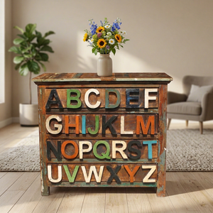 Vintage Reclaimed Natural <b>Wood</b> Living Room Cabinets Storage Buffet Cabinet <b>Letters</b> Handcrafted For Hotel Farmhouse - Product Image 1