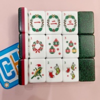 Set Mahjong Natal Hijau Berkilau dengan Lapisan Sisi Merah Putih, Permainan Keluarga, Hadiah, Stok Eceran, Ubin Mahjong Holly