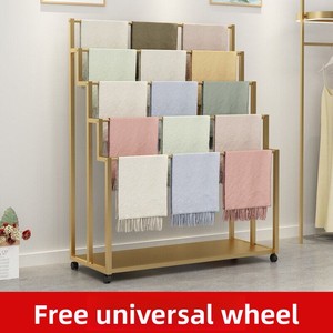 Clothing Store Polished Metal Iron Floor-Standing Hanging Scarf Display <b>Rack</b> Multi-Layer Storage Blanket-Light Luxury Style Gold - Product Image 1