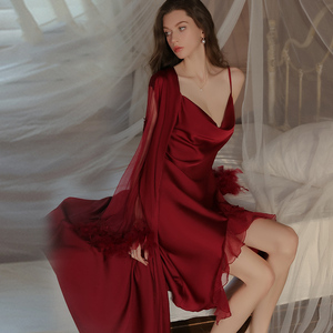 New Fashion Elegant Deep V Ice <b>Silk</b> Suspender Nightgown Sexy Luxury Robe Pajamas for Spring Summer Autumn - Product Image 5