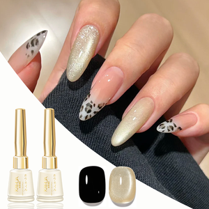 KAMUA Set da 2 Smalti Gel UV Effetto Occhio di Gatto Oro Champagne e <span class=keywords><strong>Nero</strong></span>, Glitter Olografico Magnetico per <span class=keywords><strong>Nail</strong></span> <span class=keywords><strong>Art</strong></span> - Product Image 2