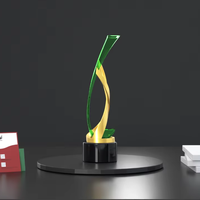 Trophée de bureau en métal plaqué or 3D personnalisé, motif feuille de thé vert, pour les récompenses