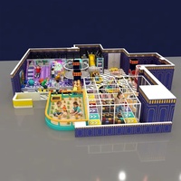 Équipement de terrain de jeu intérieur direct usine, thème bleu roi classique, bac à sable, piscine à balles, structure d'escalade en grille, mur interactif pour enfants FEC