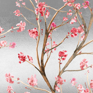 Branches délicates <span class=keywords><strong>de</strong></span> <span class=keywords><strong>cerisier</strong></span> sur toile métallisée, peinture à l'huile avec impression numérique 40x40cm, impression d'art floral moderne encadrée - Product Image 3