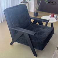 Fauteuil de détente NORYA en bois massif de luxe, fauteuil d'appoint moderne rembourré pour salon et chambre à coucher