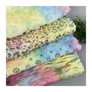 Foil Printed Rainbow Shaggy Glitter Leopard Multi Color Glitter Tie Dye Plush Flannel Fleece Fabric