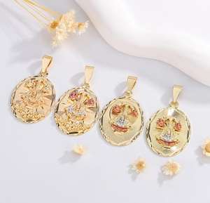 Collar con colgante chapado en oro de 14 quilates para mujer, flor de carruaje de bronce pintada a mano para regalo - Product Image 1